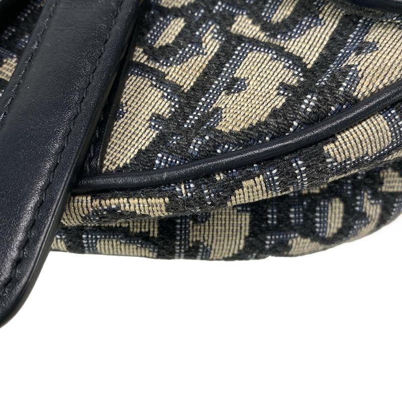 DIOR Christian Dior Handbag Saddle Bag Navy X Ivory Leather