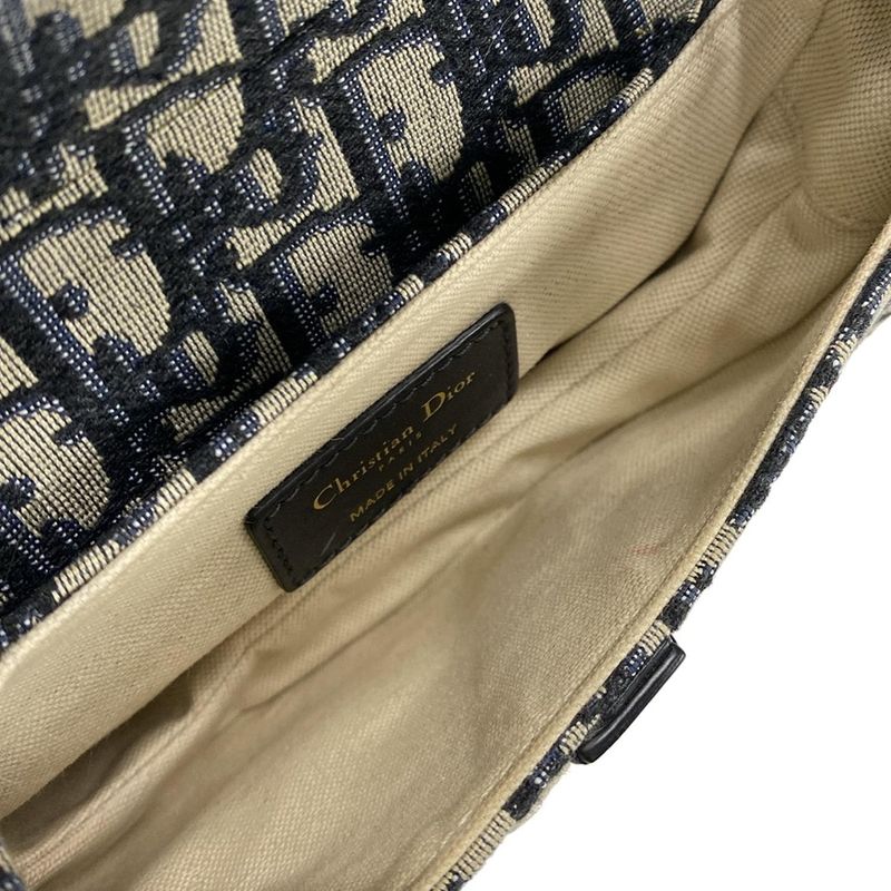 DIOR Christian Dior Handbag Saddle Bag Navy X Ivory Leather