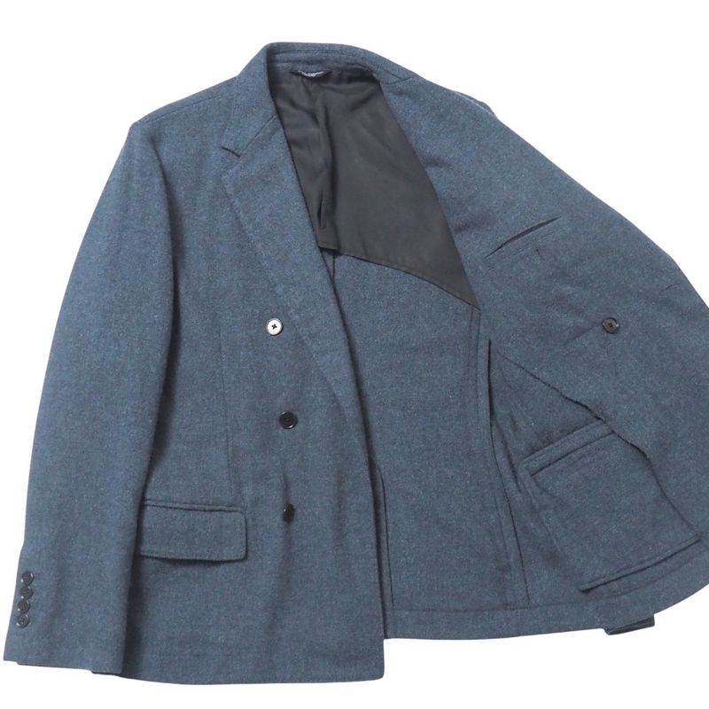 Dolce & Gabbana Tweed Jacket 48 Leather Double Navy