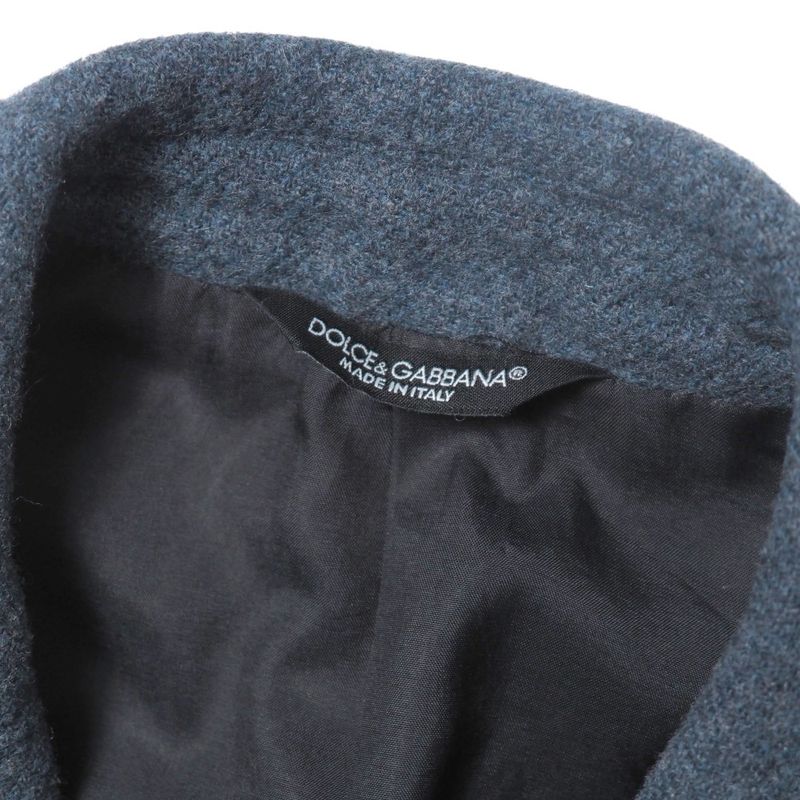 Dolce & Gabbana Tweed Jacket 48 Leather Double Navy