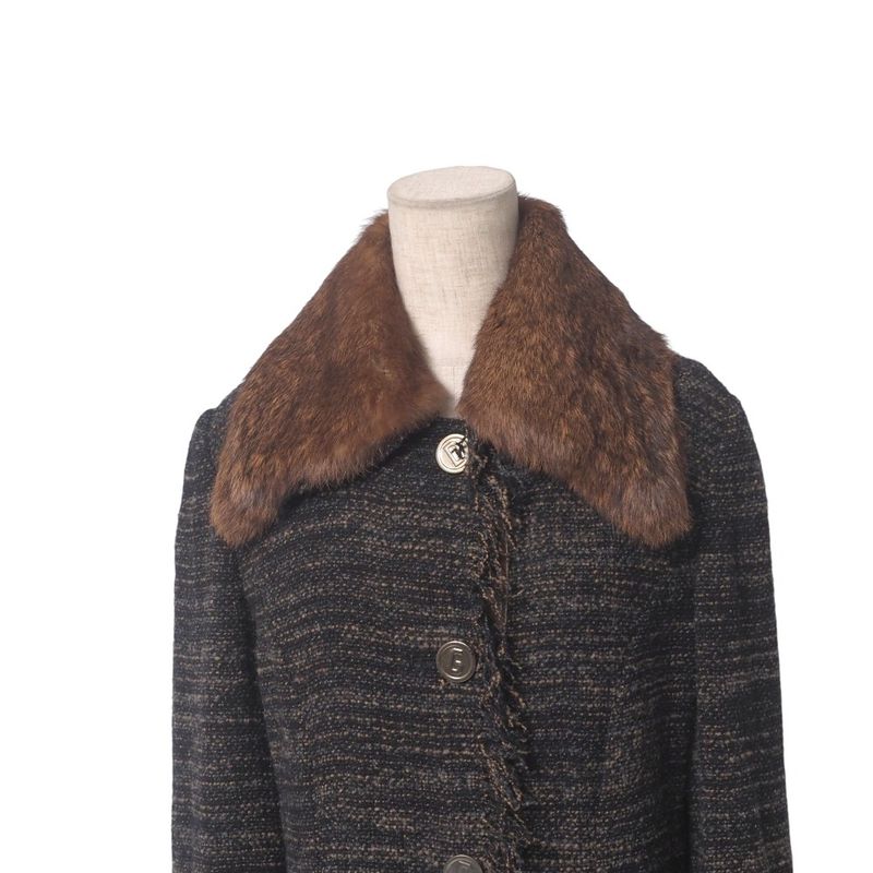 Dolce & Gabbana Coat 38 Tweed Knit Alpaca Cut Off Black