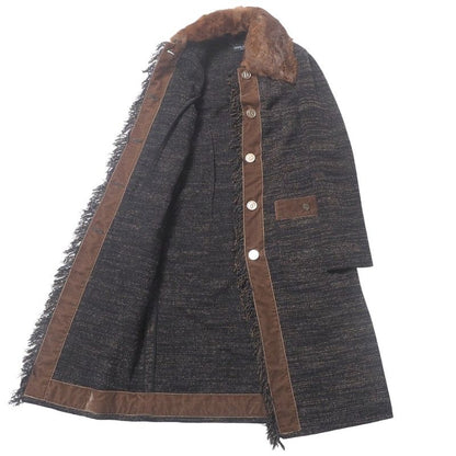 Dolce & Gabbana Coat 38 Tweed Knit Alpaca Cut Off Black