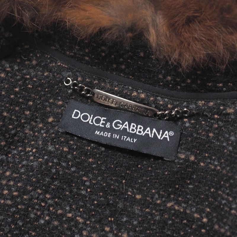 Dolce & Gabbana Coat 38 Tweed Knit Alpaca Cut Off Black