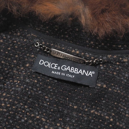 Dolce & Gabbana Coat 38 Tweed Knit Alpaca Cut Off Black