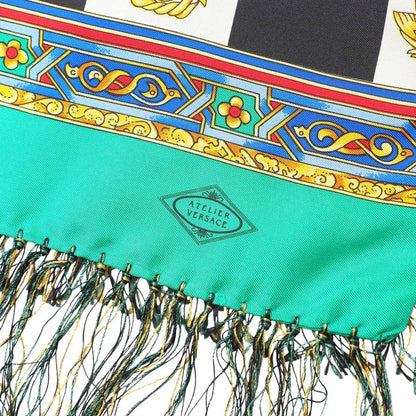 Versace Shawl Medusa Check Fringe Scarf All Pattern All Silk