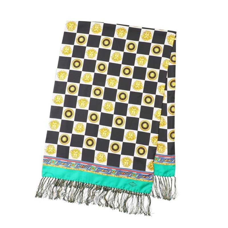 Versace Shawl Medusa Check Fringe Scarf All Pattern All Silk