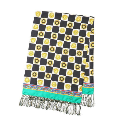 Versace Shawl Medusa Check Fringe Scarf All Pattern All Silk