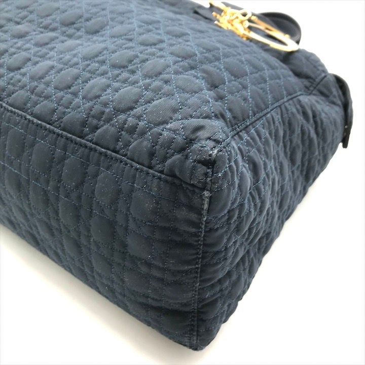 Dior Cannage Nylon Tote Boston Bag Navy