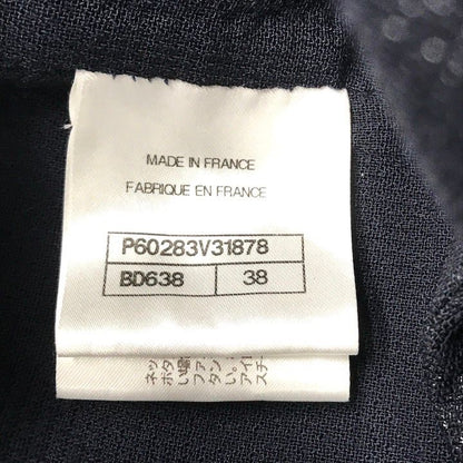 Chanel CC Logo Button Wool Lame Jacket Coat Navy