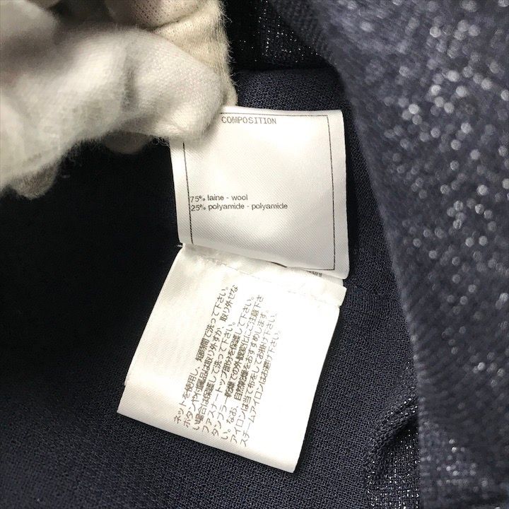 Chanel CC Logo Button Wool Lame Jacket Coat Navy