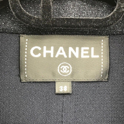 Chanel CC Logo Button Wool Lame Jacket Coat Navy