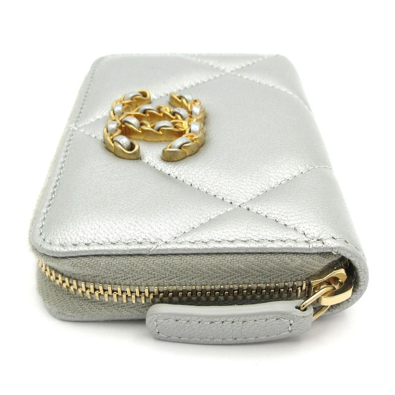 Chanel Coin Case Chanel19 Chanel 19 Ap0949 Silver Round Zipper Gold Hardware