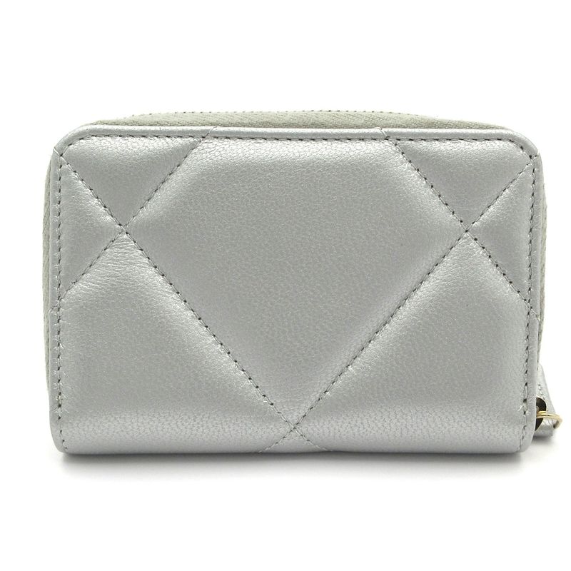 Chanel Coin Case Chanel19 Chanel 19 Ap0949 Silver Round Zipper Gold Hardware