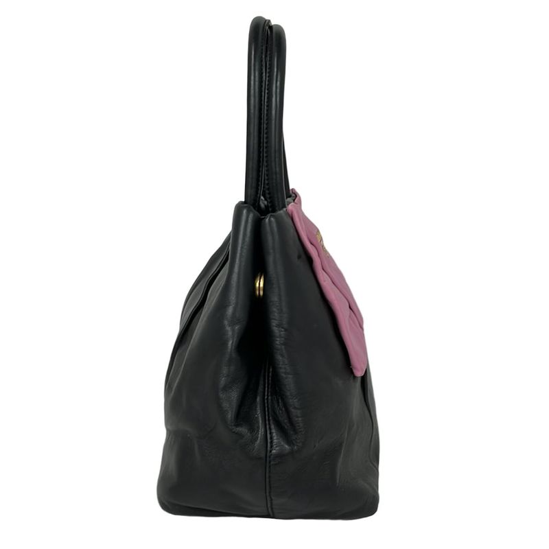 Prada Handbag - Bn1604 Black X Light Pink Ribbon Leather