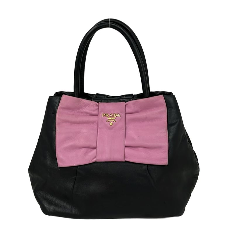 Prada Handbag - Bn1604 Black X Light Pink Ribbon Leather
