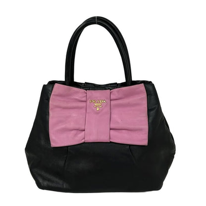 Prada Handbag - Bn1604 Black X Light Pink Ribbon Leather