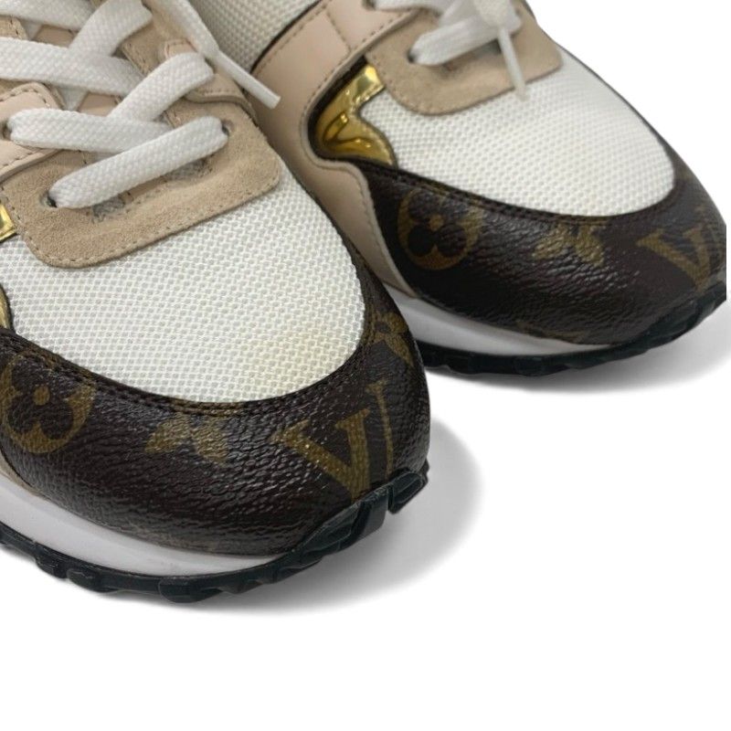 Louis Vuitton Run Away Line Monogram Sneakers Shoes Leather Mesh Pink Beige