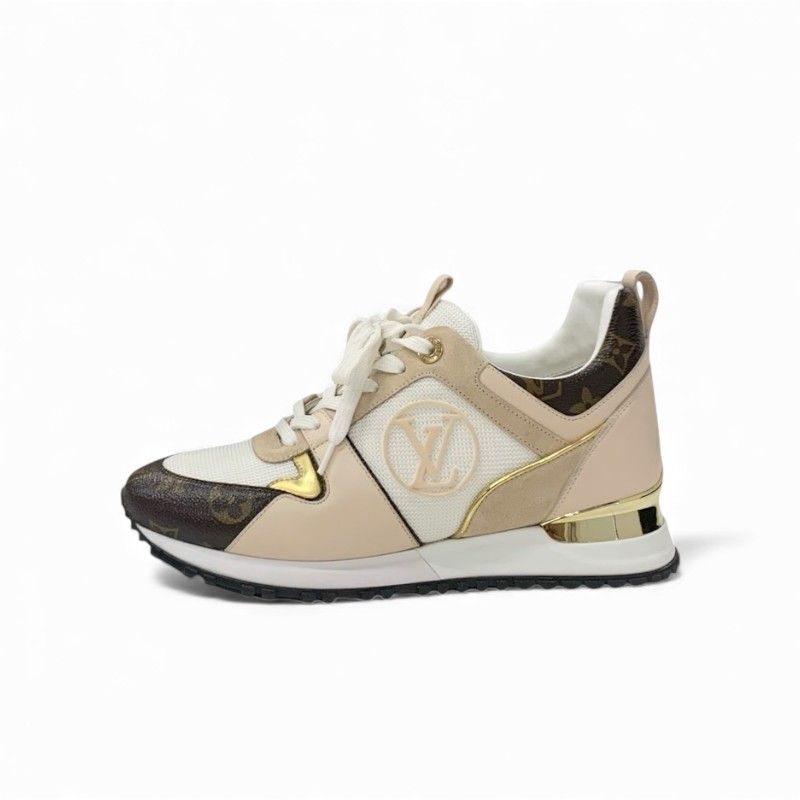 Louis Vuitton Run Away Line Monogram Sneakers Shoes Leather Mesh Pink Beige