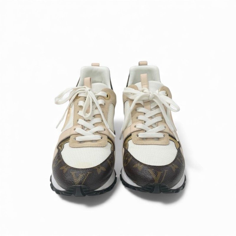 Louis Vuitton Run Away Line Monogram Sneakers Shoes Leather Mesh Pink Beige