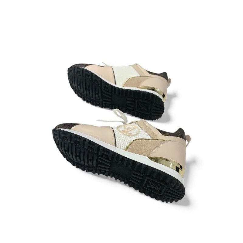 Louis Vuitton Run Away Line Monogram Sneakers Shoes Leather Mesh Pink Beige