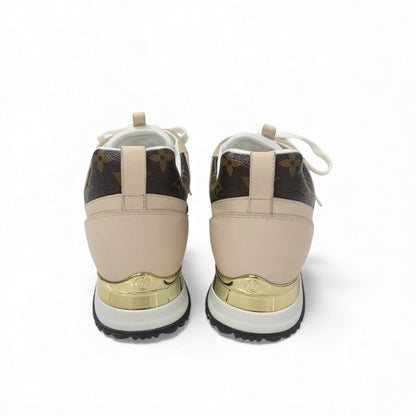 Louis Vuitton Run Away Line Monogram Sneakers Shoes Leather Mesh Pink Beige
