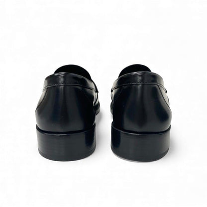 Chanel Loafers Shoes Leather Black White Gold Coco Mark Flat Shoes