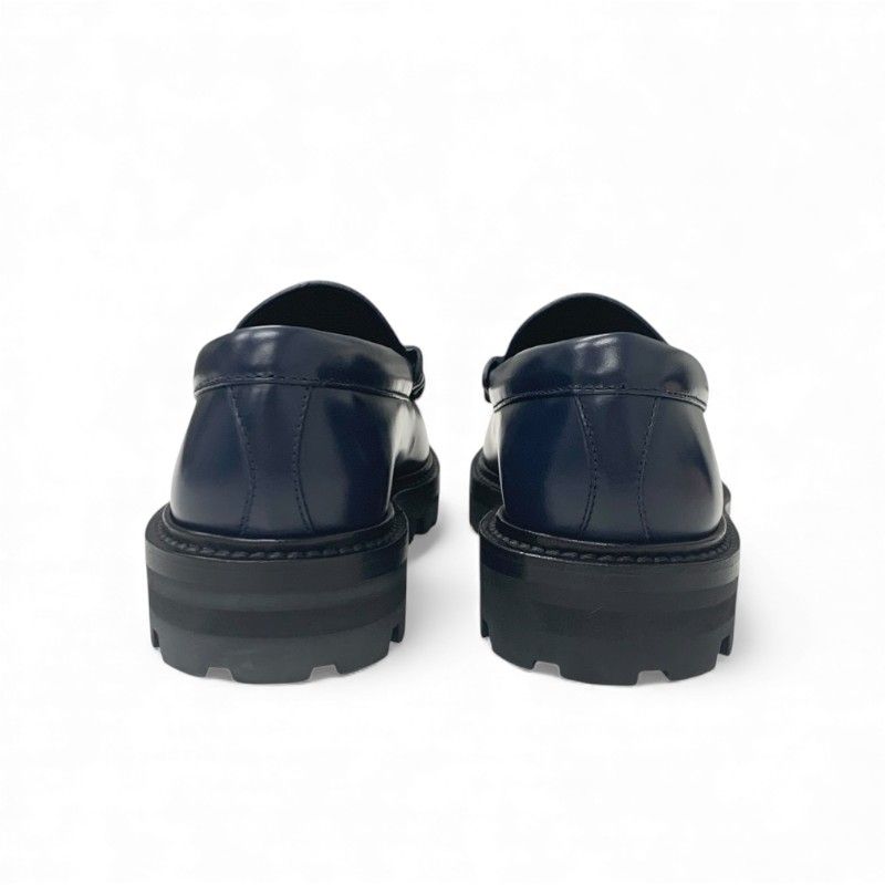 Celine Margaret Loafer Leather Shoes Leather Navy Gold Triomphe Flat Shoes