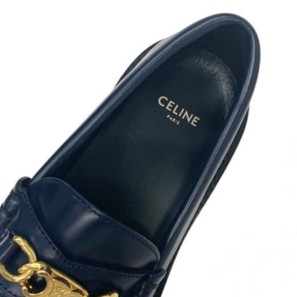 Celine Margaret Loafer Leather Shoes Leather Navy Gold Triomphe Flat Shoes