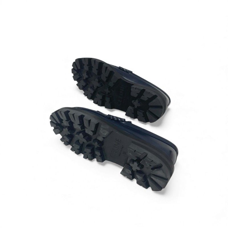 Celine Margaret Loafer Leather Shoes Leather Navy Gold Triomphe Flat Shoes