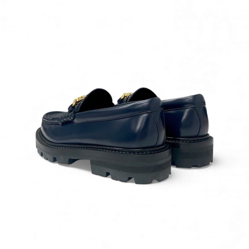 Celine Margaret Loafer Leather Shoes Leather Navy Gold Triomphe Flat Shoes