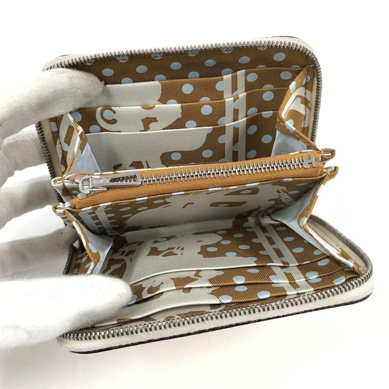 Hermes Azap Silk-in Compact Coin Case Leather Ivory U Engraved