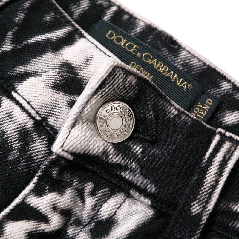 Dolce & Gabbana Denim Pants 36 Boyfriend Acid Wash Black X White