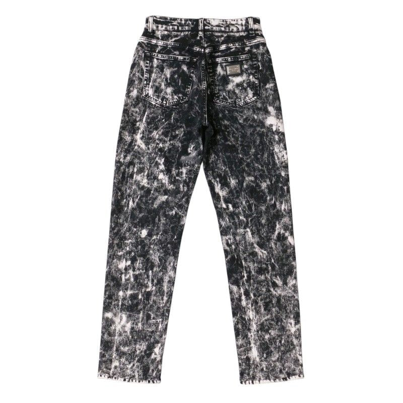 Dolce & Gabbana Denim Pants 36 Boyfriend Acid Wash Black X White