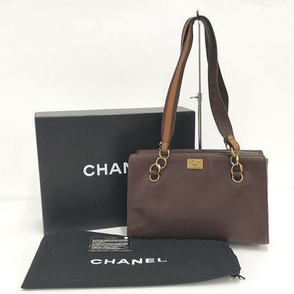 Chanel Shoulder Tote Bag Leather Brown A19556