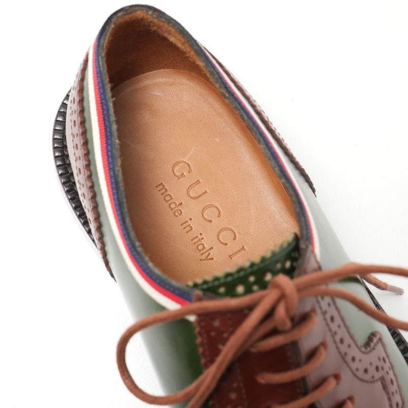 Gucci 5 Leather Shoes Dress Lace Up Green Brown