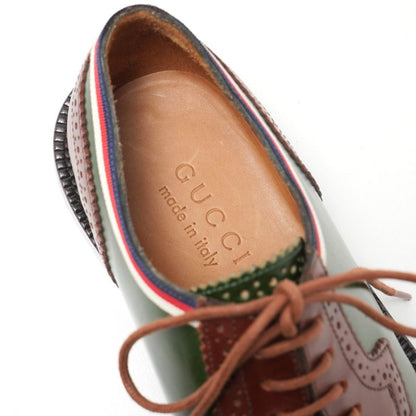 Gucci 5 Leather Shoes Dress Lace Up Green Brown