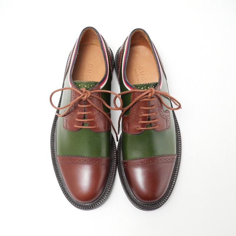 Gucci 5 Leather Shoes Dress Lace Up Green Brown