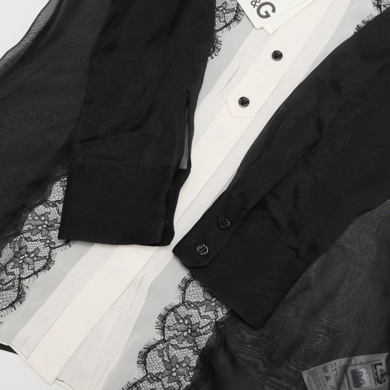 Dolce & Gabbana Blouse 44 Silk Chiffon Lace Black