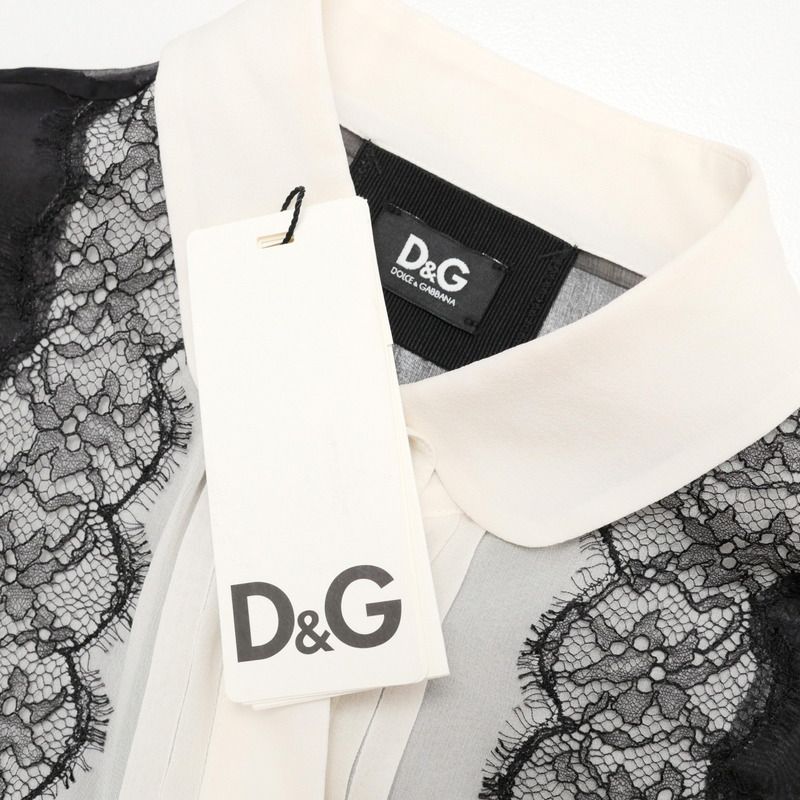 Dolce & Gabbana Blouse 44 Silk Chiffon Lace Black