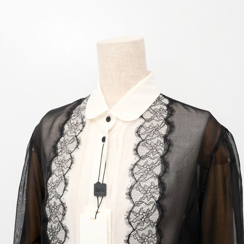 Dolce & Gabbana Blouse 44 Silk Chiffon Lace Black