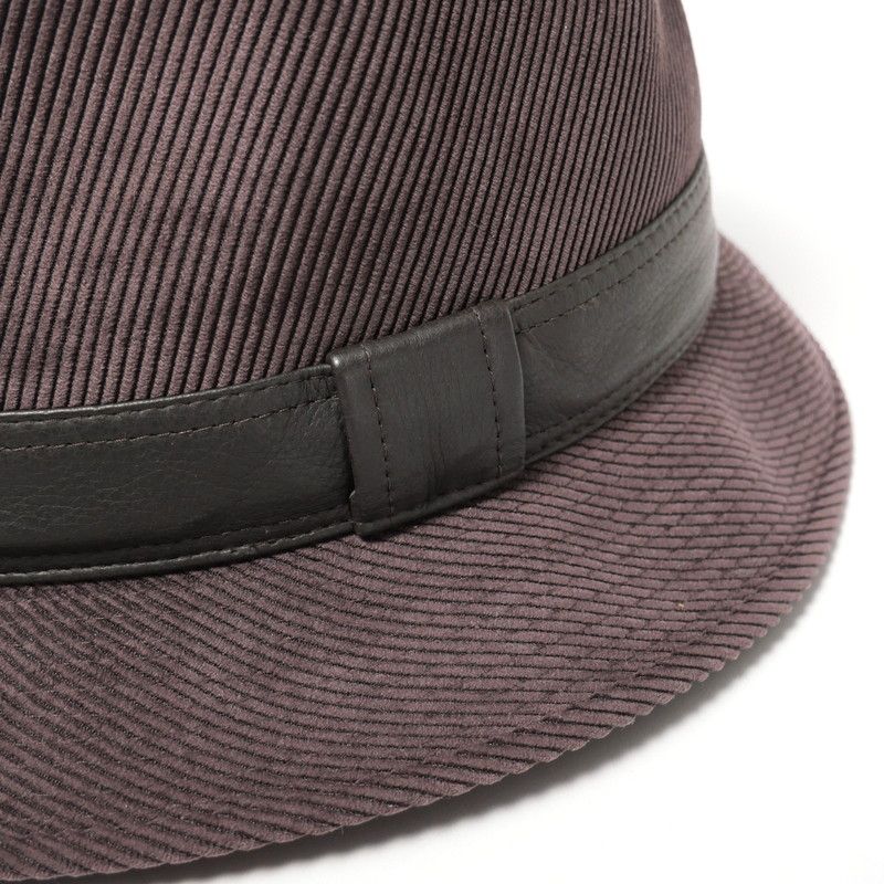 Hermes Hat 59 Folded Hat Corduroy Leather Purple Purple Brown