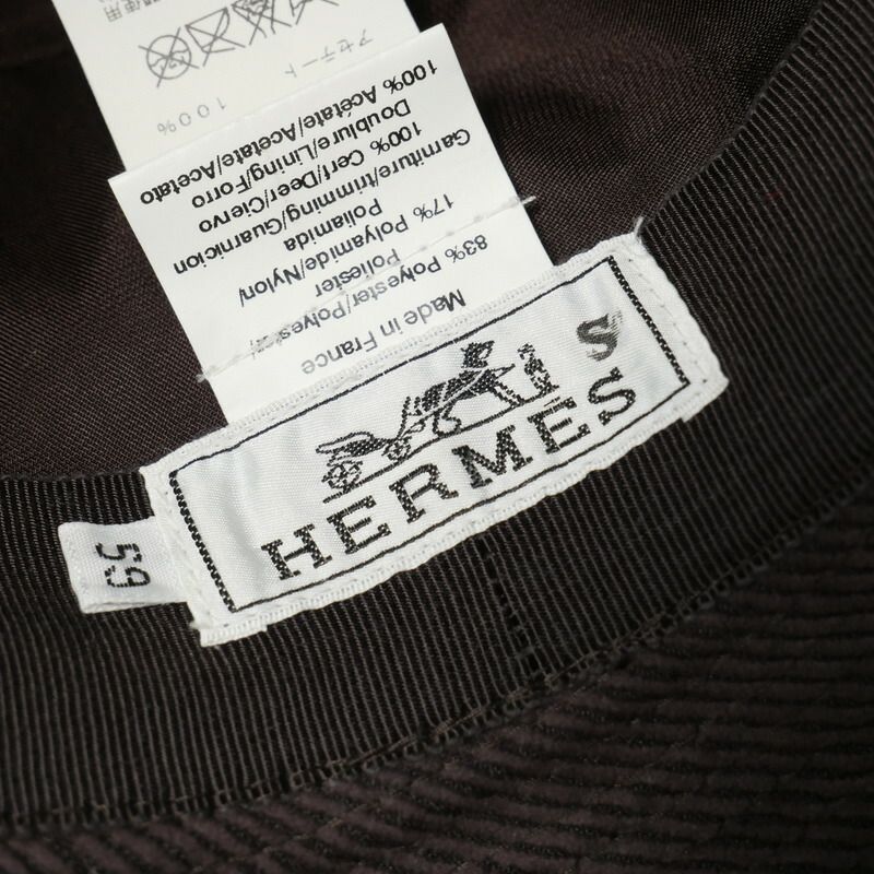 Hermes Hat 59 Folded Hat Corduroy Leather Purple Purple Brown