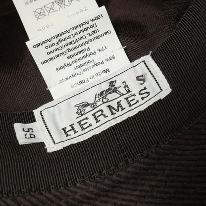 Hermes Hat 59 Folded Hat Corduroy Leather Purple Purple Brown