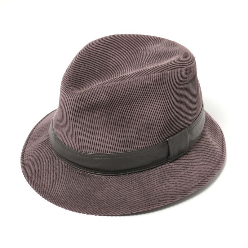 Hermes Hat 59 Folded Hat Corduroy Leather Purple Purple Brown