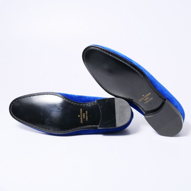 Louis Vuitton Slip on Blue Velour Auteuil Loafers Opera Shoes 7