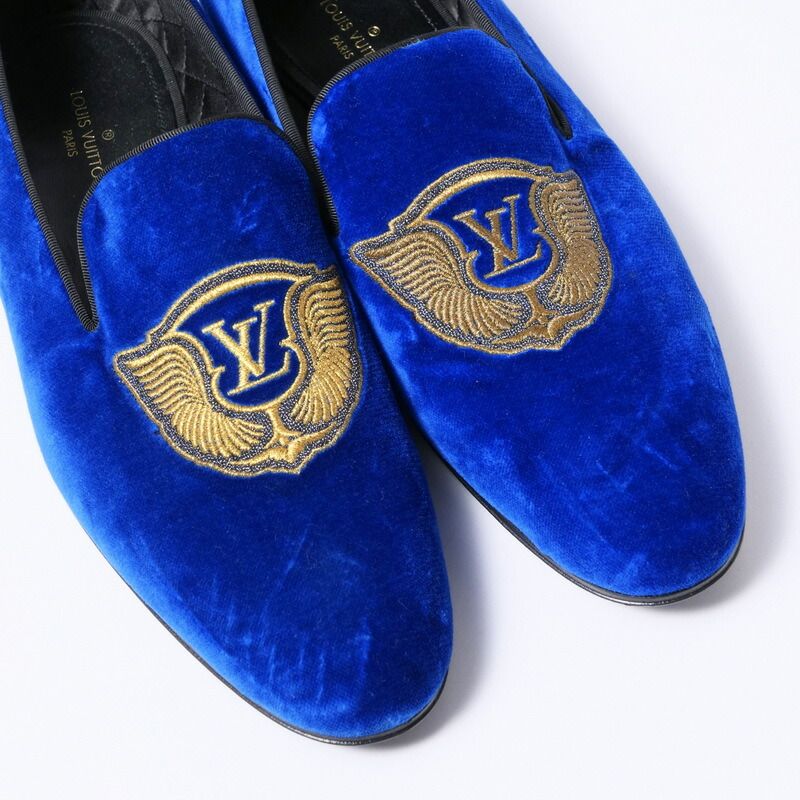 Louis Vuitton Slip on Blue Velour Auteuil Loafers Opera Shoes 7