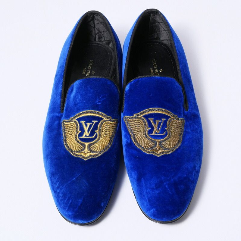 Louis Vuitton Slip on Blue Velour Auteuil Loafers Opera Shoes 7