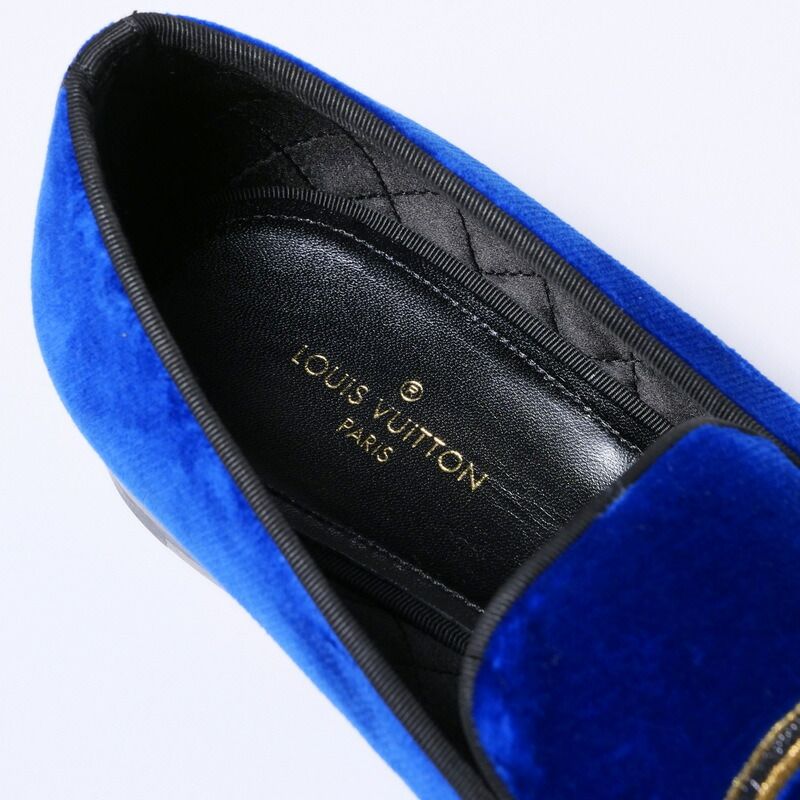 Louis Vuitton Slip on Blue Velour Auteuil Loafers Opera Shoes 7