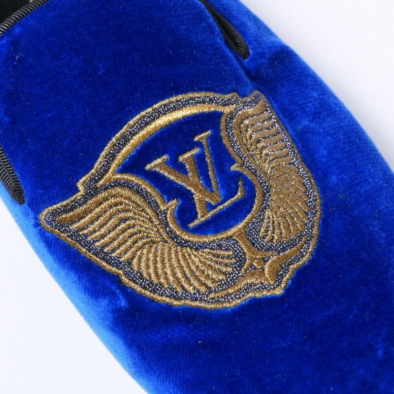 Louis Vuitton Slip on Blue Velour Auteuil Loafers Opera Shoes 7