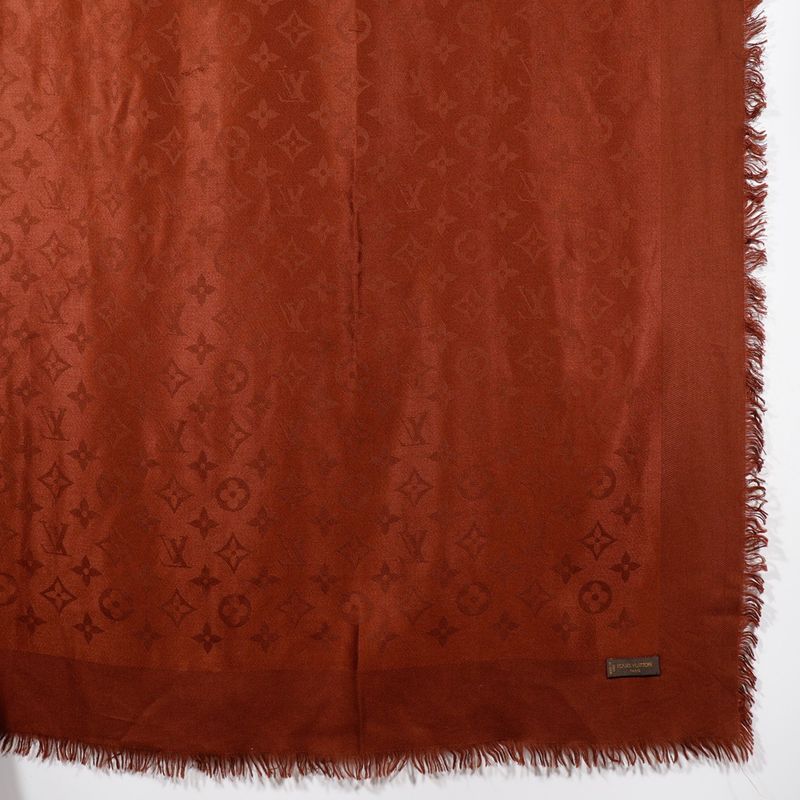 Louis Vuitton Monogram Silk X Wool Brown Women's Shawl